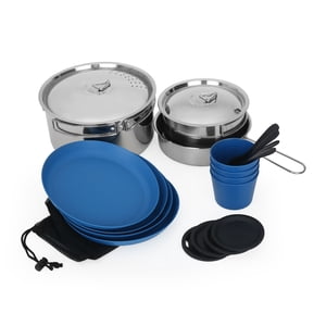 Set de Cocina de Camping Antiadherente de 22 Piezas con Bolsa de Malla