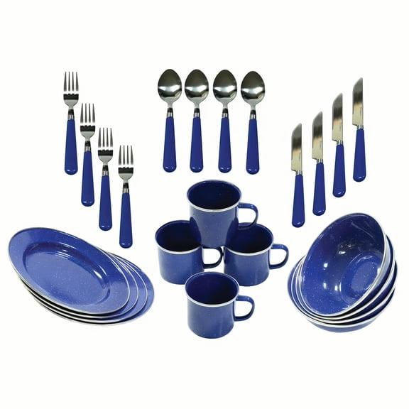 Ozark Trail 24-Piece Enamel Dinnerware Set, Blue