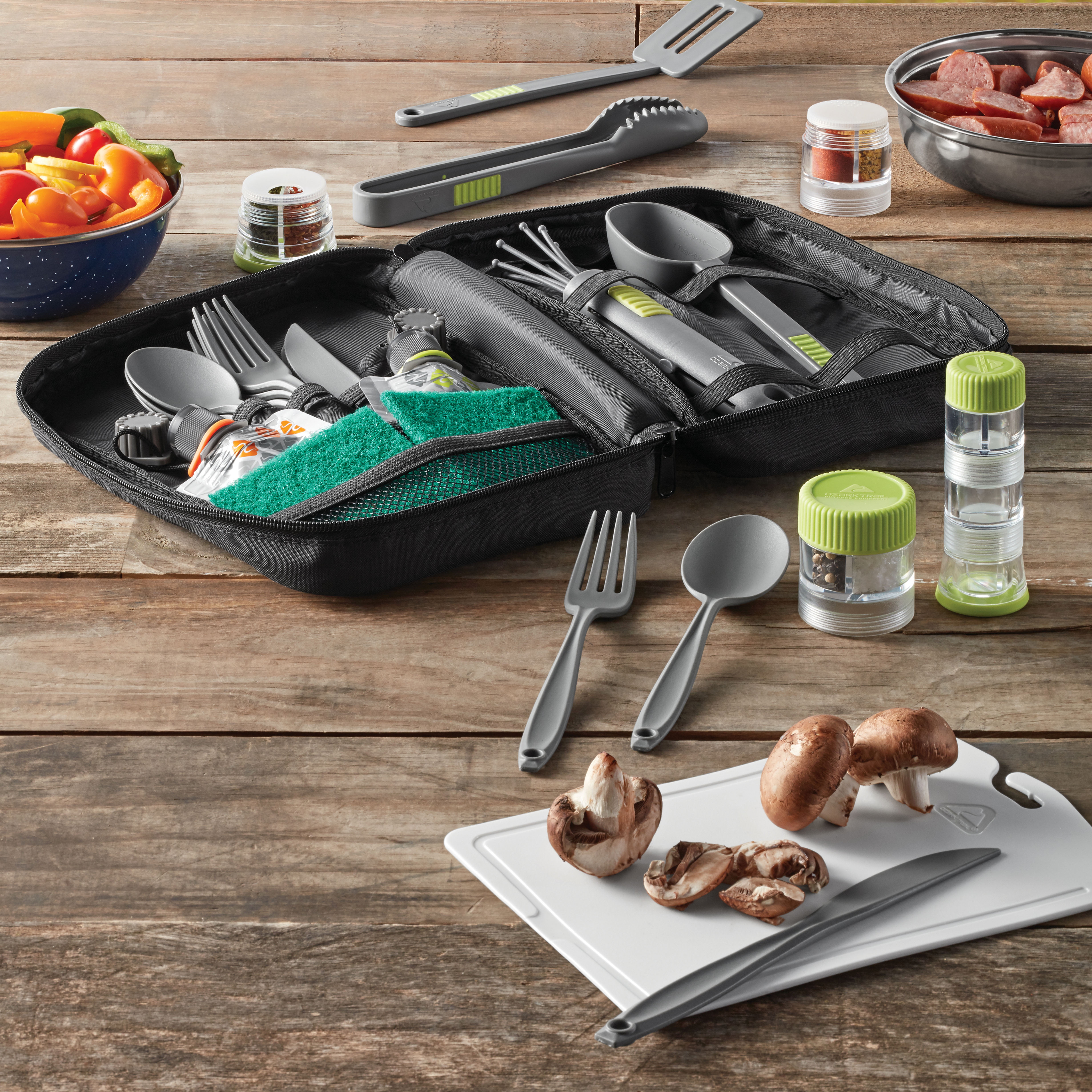 Ozark Trail 24-Piece Plastic Camping Kitchen Set with Travel Bag