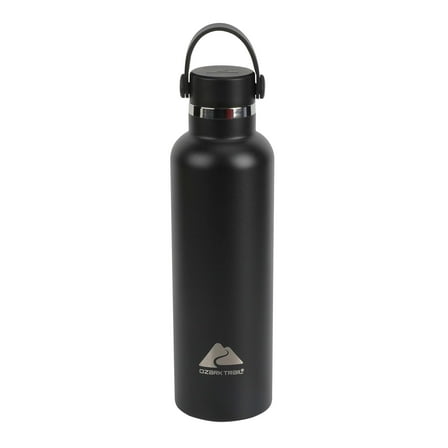 Ozark Trail 24 oz Stainless Steel Water Bottle, Black, Loop Carry Handle