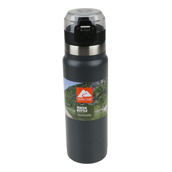 Ozark Trail 24 oz Black and Silver Stainless Steel Water Bottle with Wide Mouth Lid