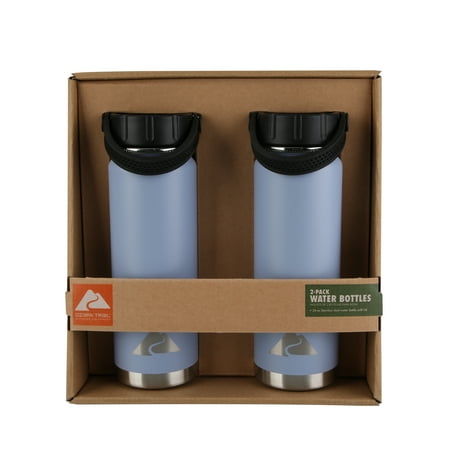 Ozark Trail 24 oz Double Wall Vacuum Sealed Stainless Steel Water Bottle, Aqua Jasper, 2 Pack