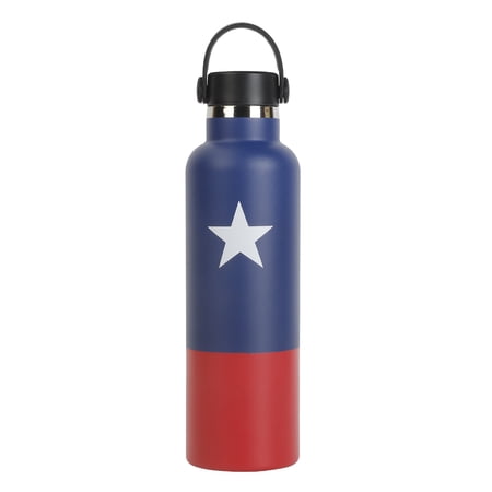 Ozark Trail 24 oz Stainless Steel Water Bottle, Texas Red White Blue, with Top Carry Handle