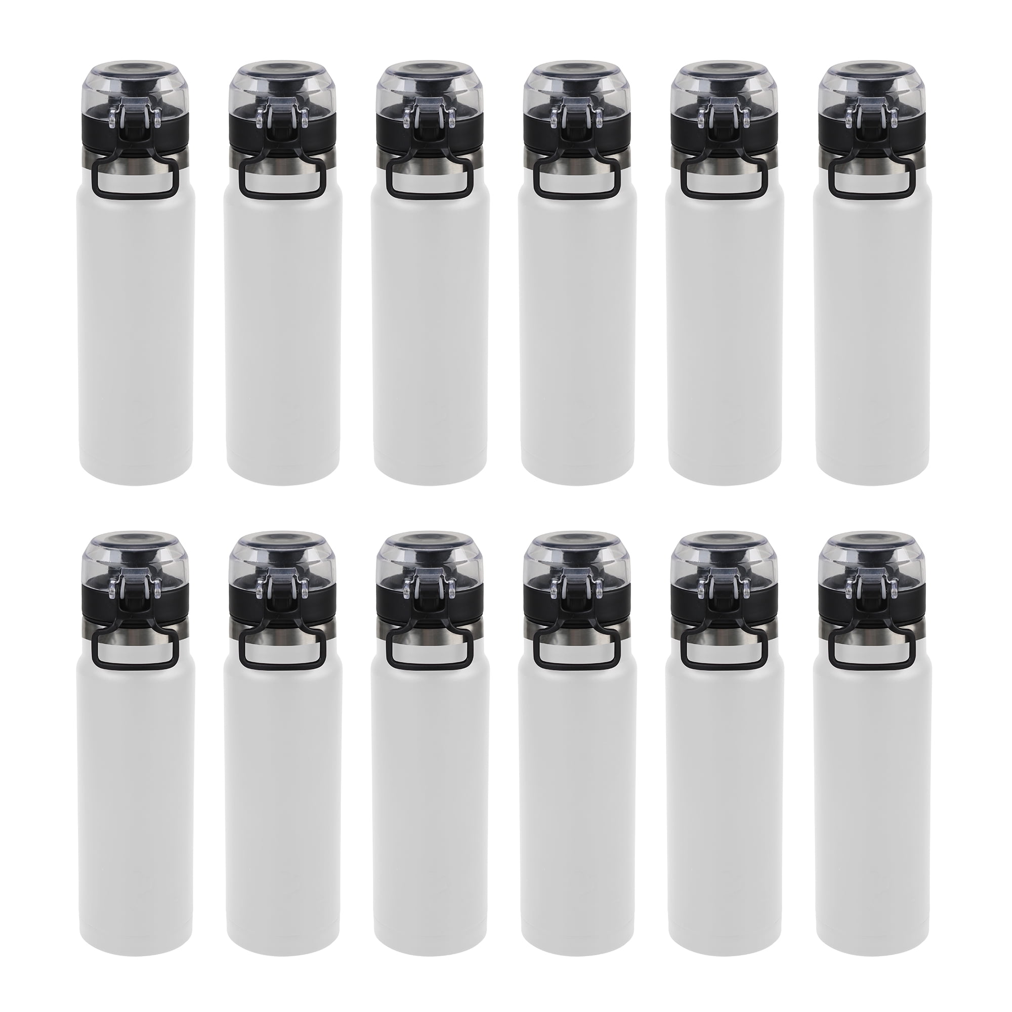 Ozark Trail 24 oz White Double-Wall Vacuum-Sealed Stainless Steel Water Bottles 12 Pack