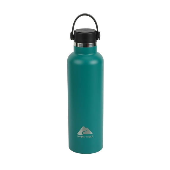 Ozark Trail 24oz Double Wall Vacuum Sealed Stainless Steel Water Bottle with Handle, Green, 1 Each