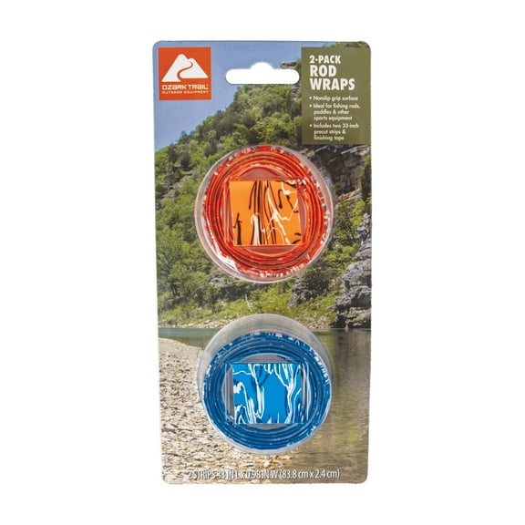 Ozark Trail Non-Slip Fishing Rod Wraps, 2-Pack, Blue/Orange