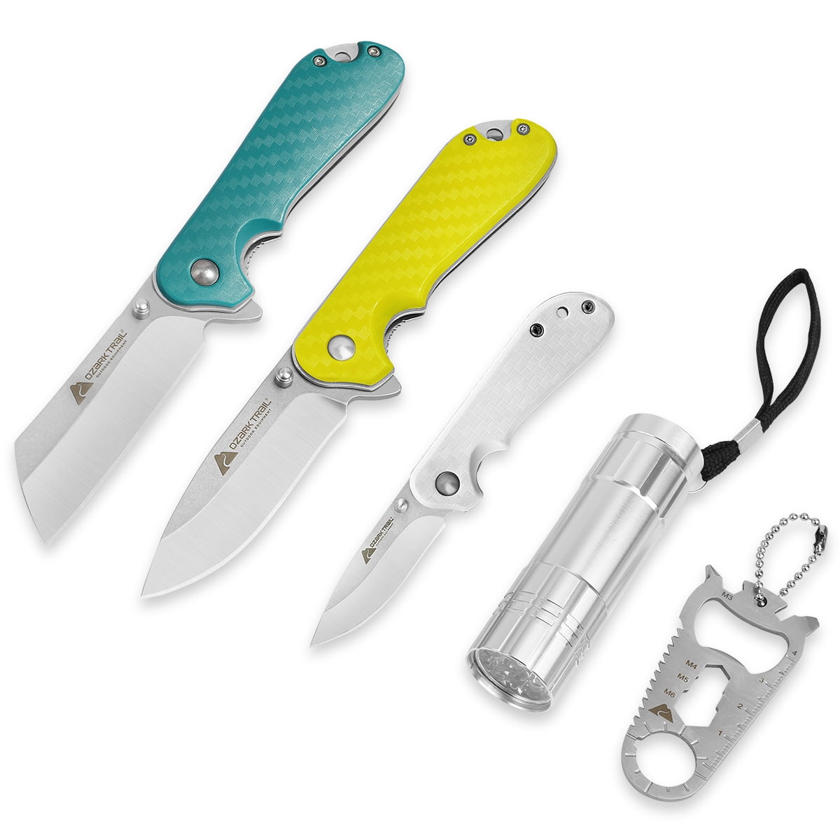 Ozark Trail 3.3 inch Blade Length Pocket Knives Green Yellow White Walmart