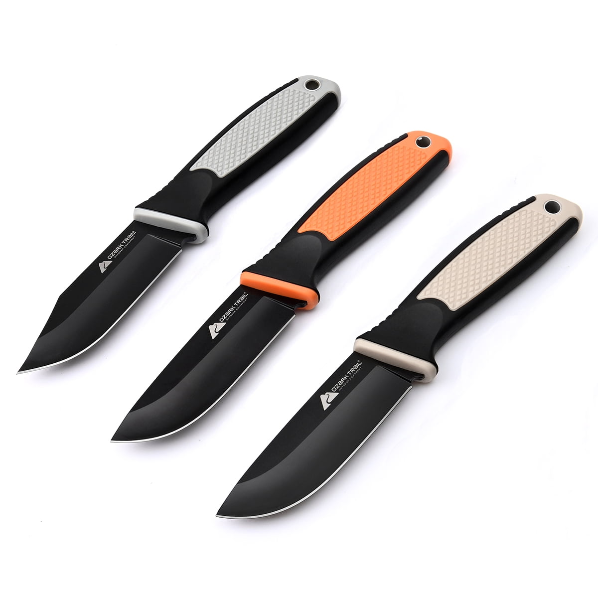 Ozark Trail 3 Pieces Fixed Blade Knives Set 3.5 inches Hunting Knife with Sheath Multicolor Handle