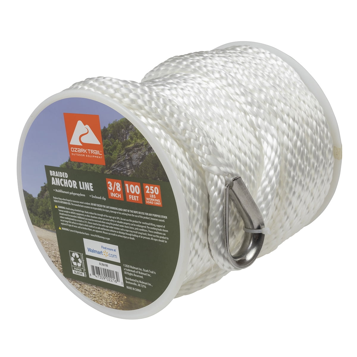 Ozark Trail 3/8"x100' Nylon Braided Marine Anchor Line 100 Foot Length ...