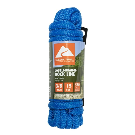 Ozark Trail 3/8"x15' Nylon Double-Braided Marine Dock Line - Blue 15 Foot Length.