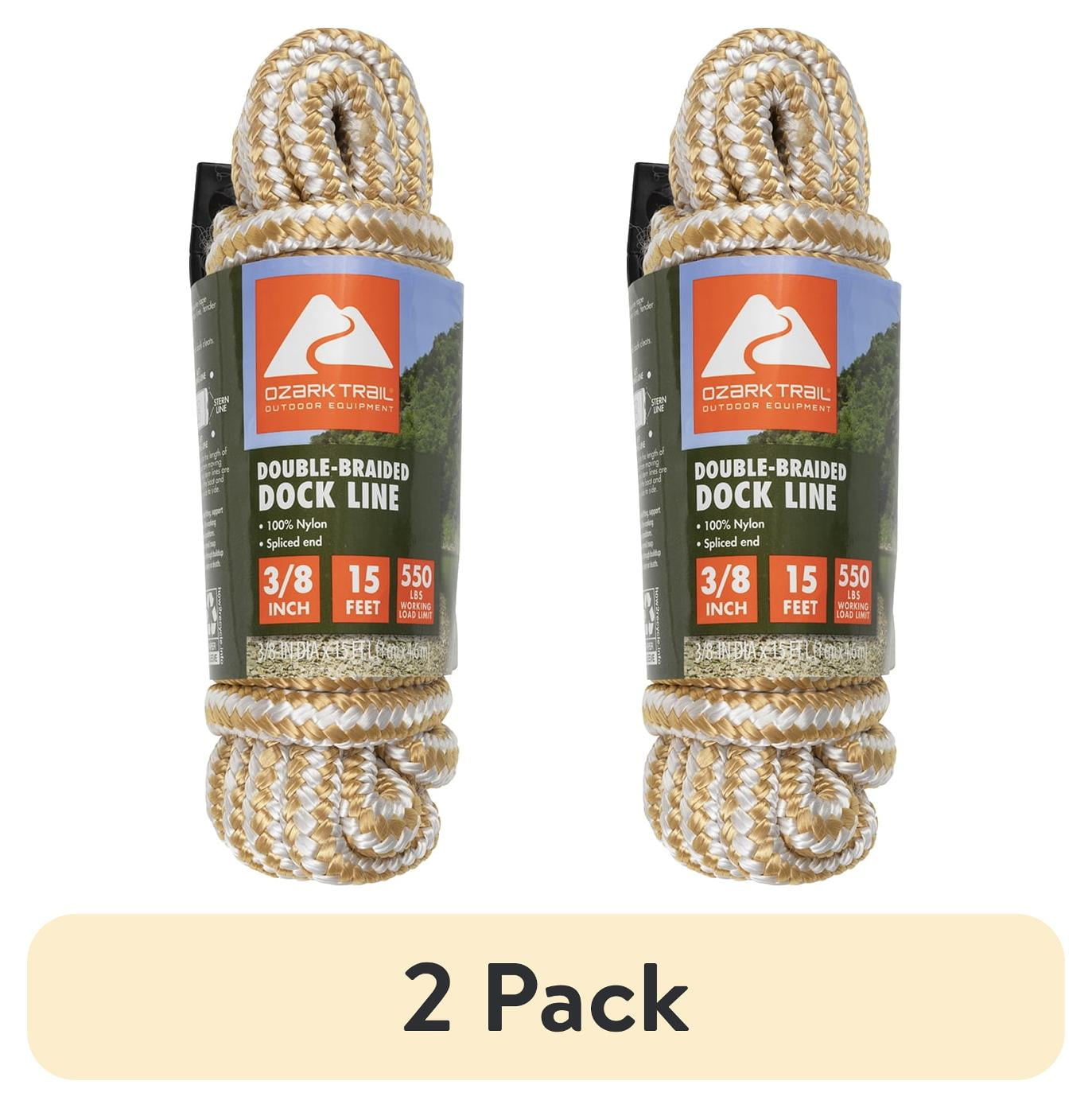 (2 pack) Ozark Trail 3/8"x15' Nylon Double-Braided Marine Dock Line ...