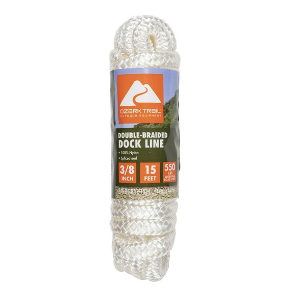 Ozark Trail 3/8"x15' Nylon Double-Braided Marine Dock Line - White. 15 Foot Long.
