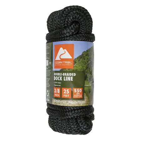 Ozark Trail 3/8-inch x 25-foot Nylon Double Braided Marine Dock Line, Black