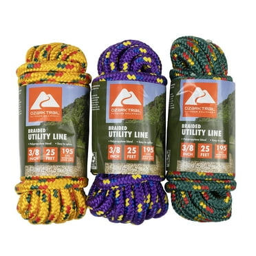 (3 pack) Ozark Trail 3/8"x25' Polypropylene Marine/Boating Braided Utility Line - Multi-Color