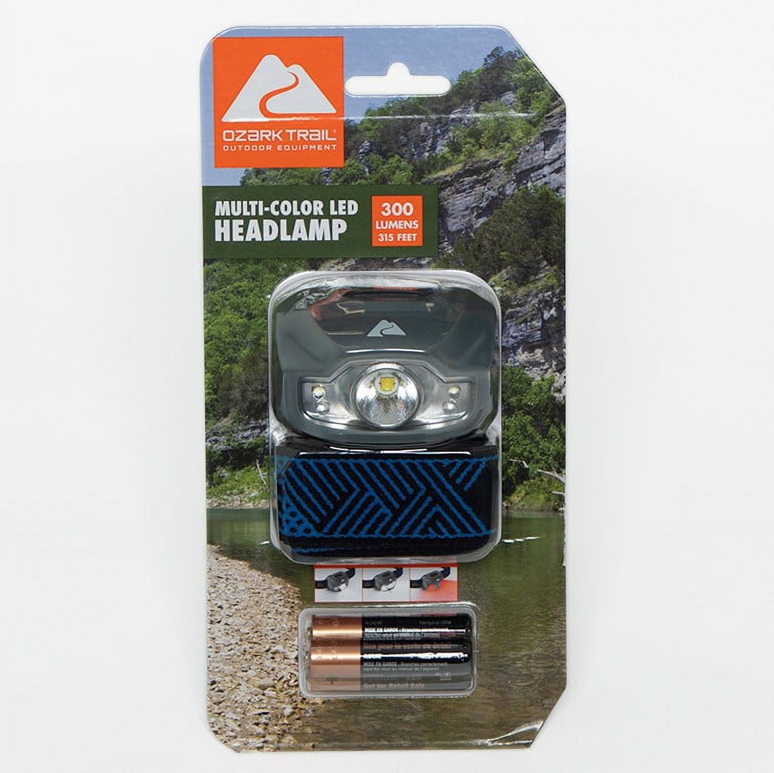 Ozark Trail AAA Batteries LED Headlamp, IPX4 Weather and Drop Resistant, 300  Lumen, Multi-Color