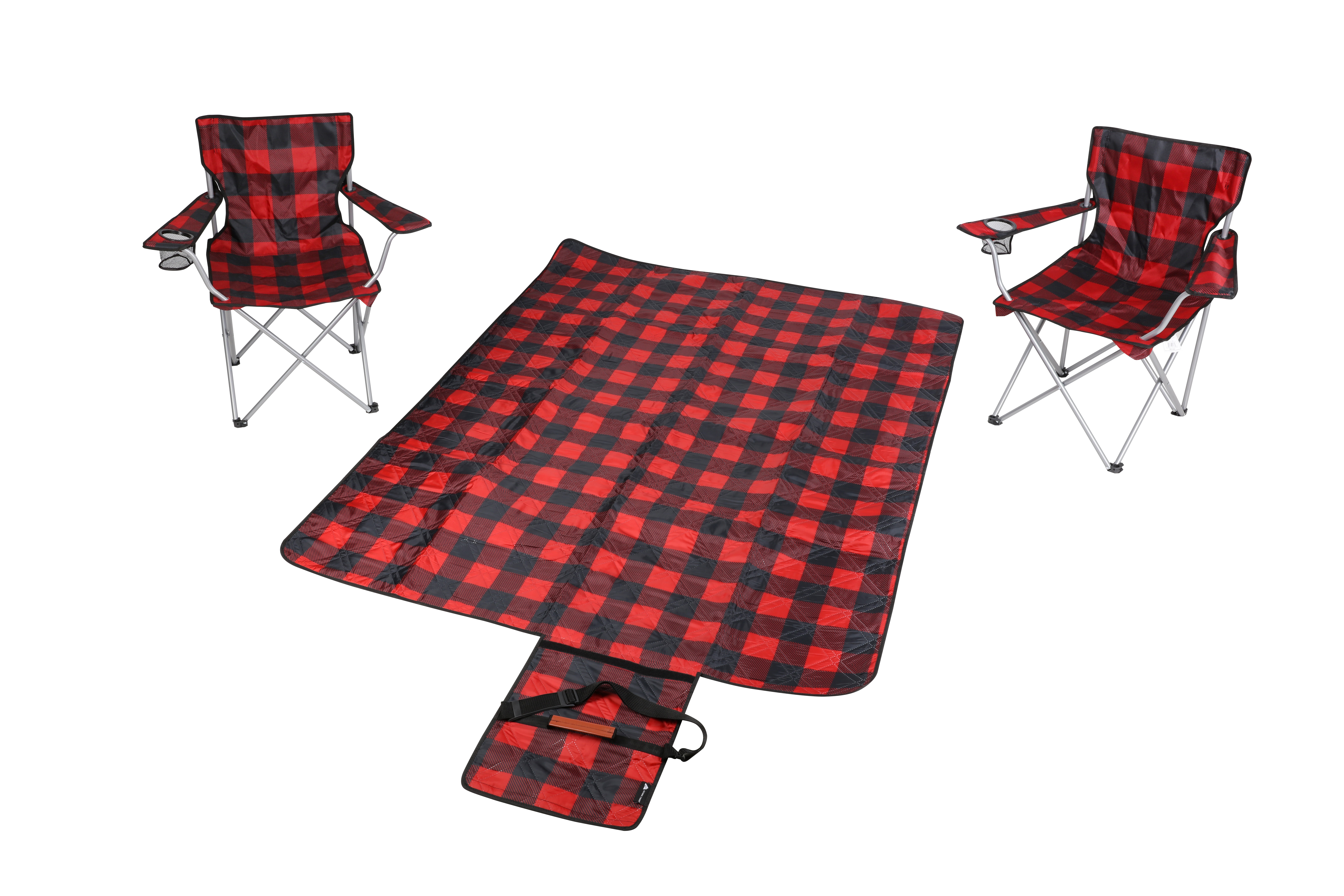 Ozark Trail 3 Piece Buffalo Plaid Camping Chairs and Blanket Combo, Red, Adult - image 1 of 6
