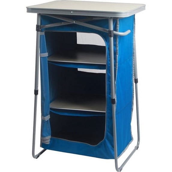 Ozark Trail 3-Shelf Collapsible Cabinet with Table Top, Blue, 23.62 in x 18.90 in x 36.61 in