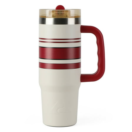 Ozark Trail 30oz Varsity Insulated Stainless Steel Tumbler with Handle, Red & Black Stripe