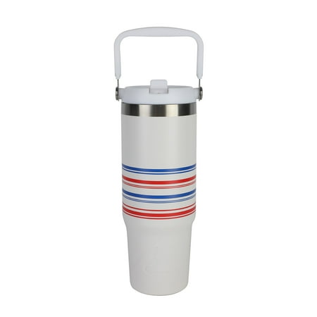 Ozark Trail 30 oz Stainless Steel Insulated Swivel Tumbler, White with Red and Blue Stripes