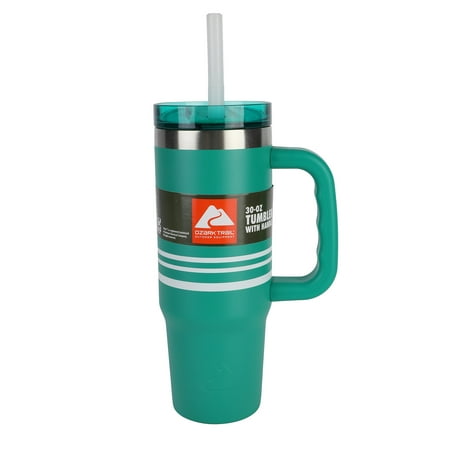 Ozark Trail 30 oz Stainless Steel Insulated Tumbler with Handle, Serrano Pepper Green Stripes
