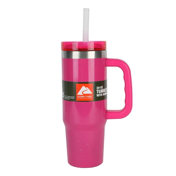 Ozark Trail 30 oz Tumbler with Handle, Shimmer Fuschia Burst