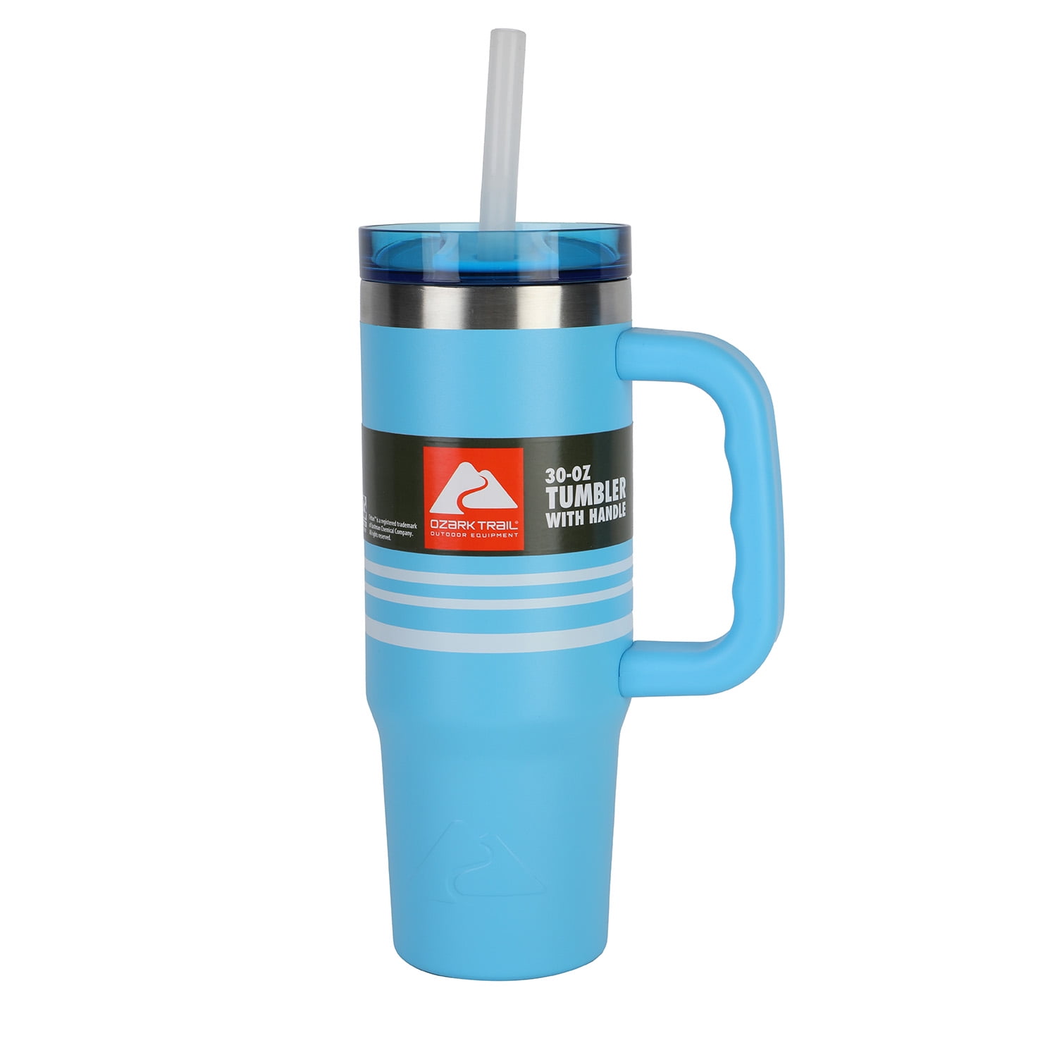 Ozark Trail 30 oz Tumbler with Handle, Stripe Aqua Water