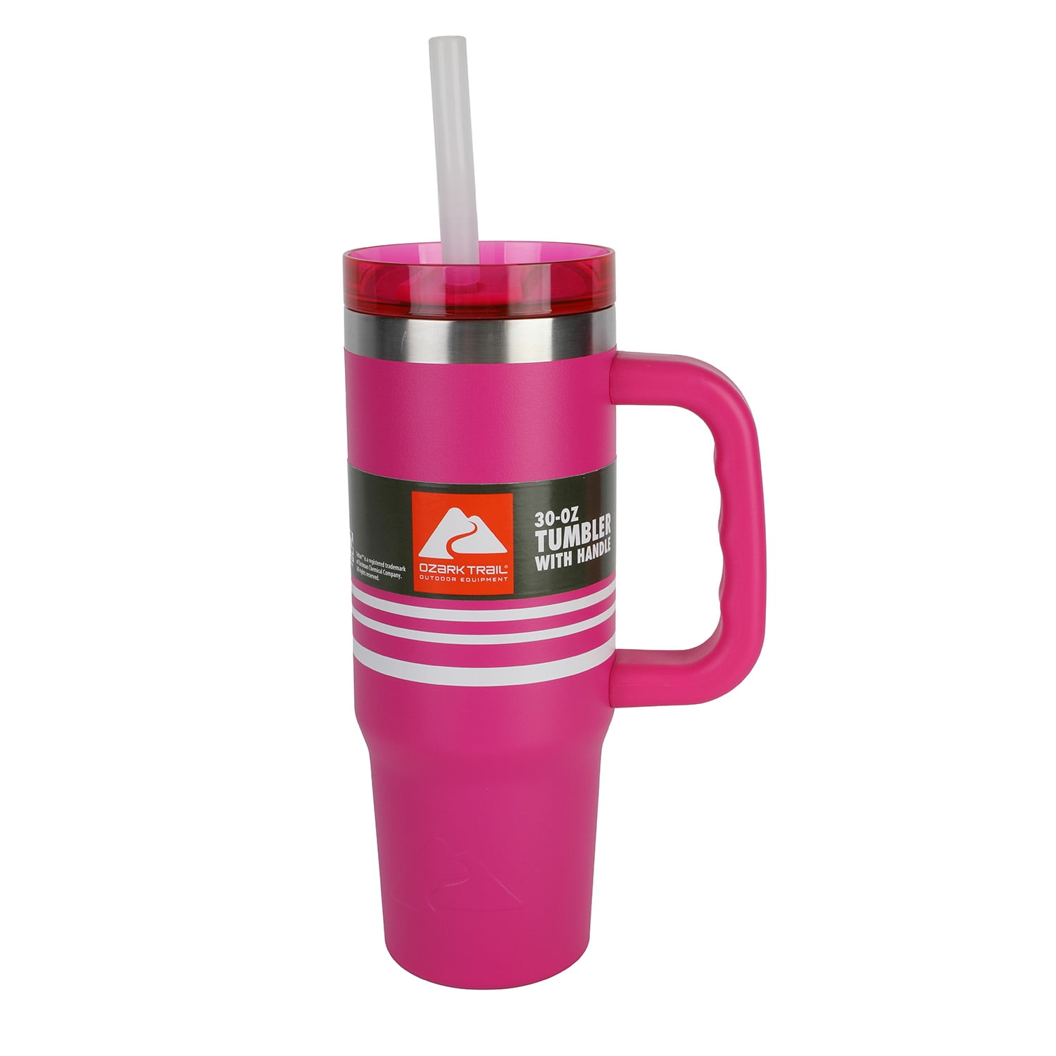 Ozark Trail 30 oz Stainless Steel Insulated Tumbler with Handle, Stripe Fuschia Burst