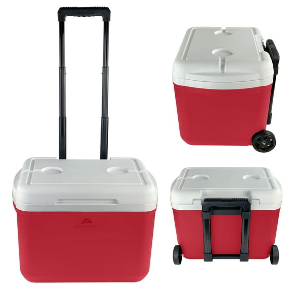 Ozark Trail 30 Quart Capacity Hard Side Wheeled Cooler, 42-Can, Red