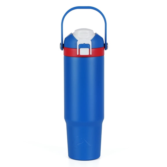 Ozark Trail 30oz Vacuum-Insulated Stainless Steel Dual Lid Insulated Tumbler, Double Wall Vacuum Insulated Travel Tumbler with Sip & Chug Lid, Patriotic Blue