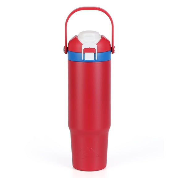 Ozark Trail 30oz Vacuum-Insulated Stainless Steel Dual Lid Insulated Tumbler, Double Wall Vacuum Insulated Travel Tumbler with Sip & Chug Lid, Patriotic Red
