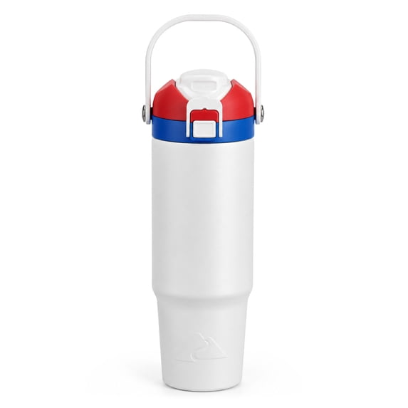 Ozark Trail 30oz Vacuum-Insulated Stainless Steel Dual Lid Insulated Tumbler, Double Wall Vacuum Insulated Travel Tumbler with Sip & Chug Lid, Patriotic White