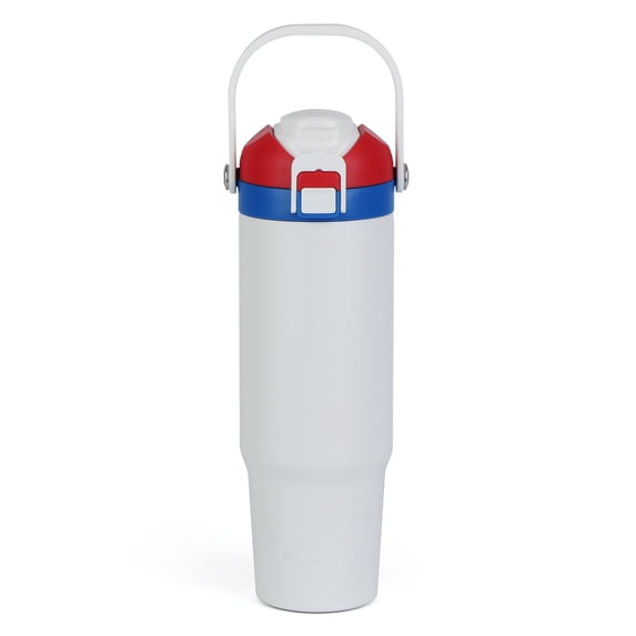 Ozark Trail 30oz Vacuum-Insulated Stainless Steel Dual Lid Insulated Tumbler, Double Wall Vacuum Insulated Travel Tumbler with Sip & Chug Lid, Patriotic White