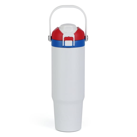 Ozark Trail 30oz Vacuum-Insulated Stainless Steel Dual Lid Insulated Tumbler, Double Wall Vacuum Insulated Travel Tumbler with Sip & Chug Lid, Patriotic White