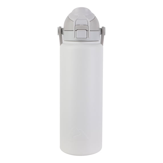 Ozark Trail 30oz Vacuum-Insulated Stainless Steel Dual Lid Insulated Water Bottle, Double Wall Vacuum Insulated Travel Bottle with Sip & Chug Lid, Light Gray