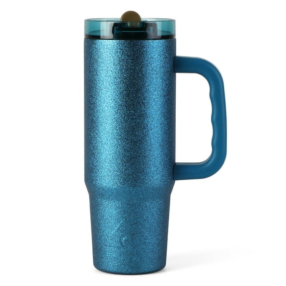 Ozark Trail 30oz Limited Edition Insulated Stainless Steel Tumbler with Handle, Blue Glitter