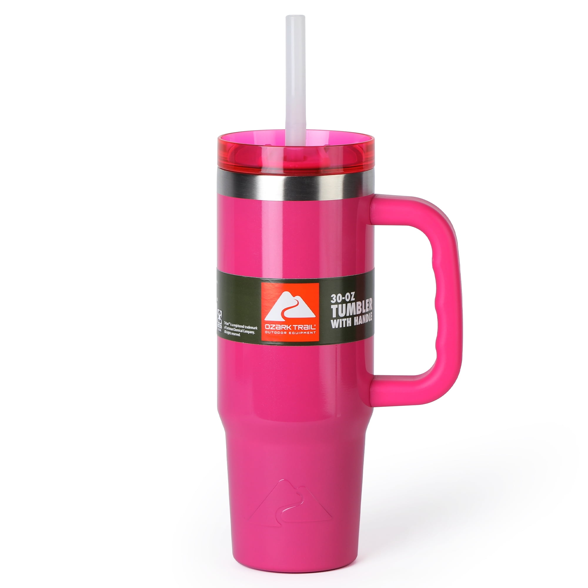 Ozark Trail 30oz Insulated Stainless Steel Tumbler with Handle,SHIMMER FUSCHIA BURST