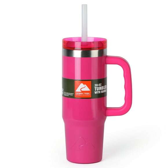 Ozark Trail 30oz Insulated Stainless Steel Tumbler with Handle,SHIMMER FUSCHIA BURST
