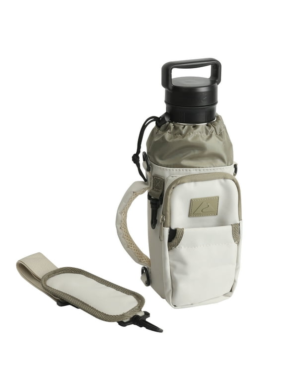 Ozark Trail 32-40 fl oz Water Bottle Sling Carrier with Shoulder Strap and Front Zipper Pocket, Khaki