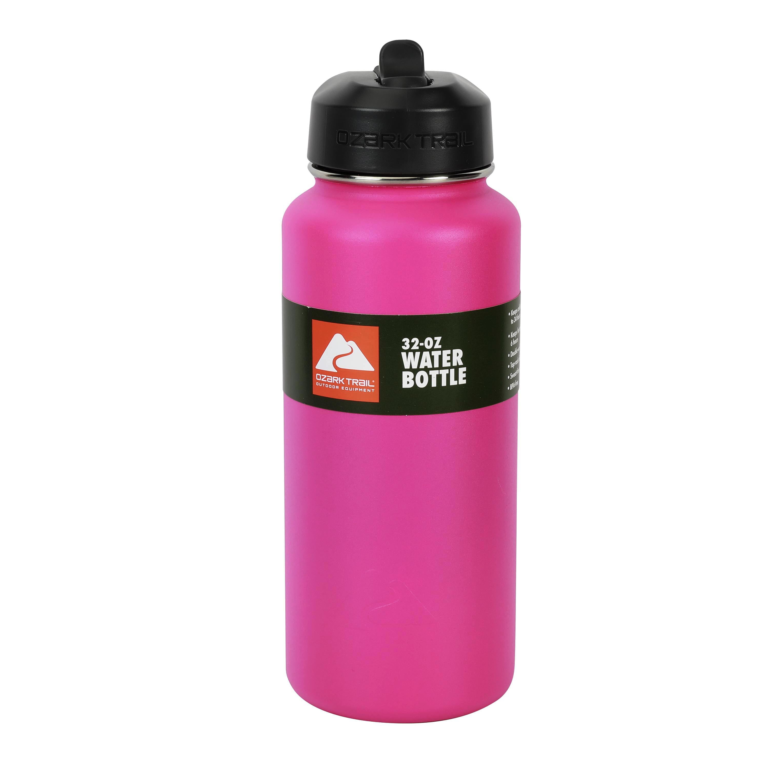 Ozark Trail 32 fl oz Flip Straw Insulated Stainless Steel Water Bottle, Twist Cap, Hot Pink