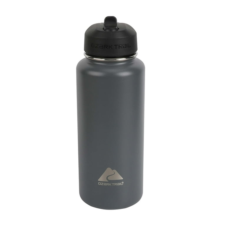 Ozark Trail 32 fl oz Gray Insulated Stainless Steel Wide Mouth Water  Bottle, Loop Handle, Flip Lid