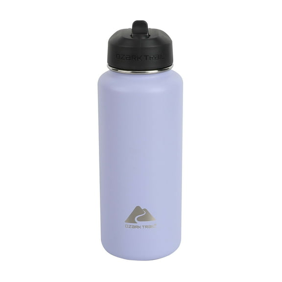 Ozark Trail 32 fl oz Purple Insulated Stainless Steel Wide Mouth Water Bottle, Loop Handle, Flip Lid