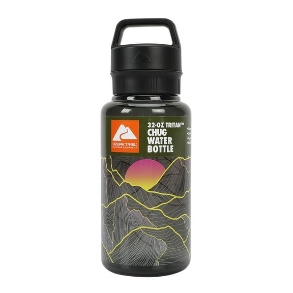 Ozark Trail 32 oz Tritan Water Bottle, Mountain Print, Black