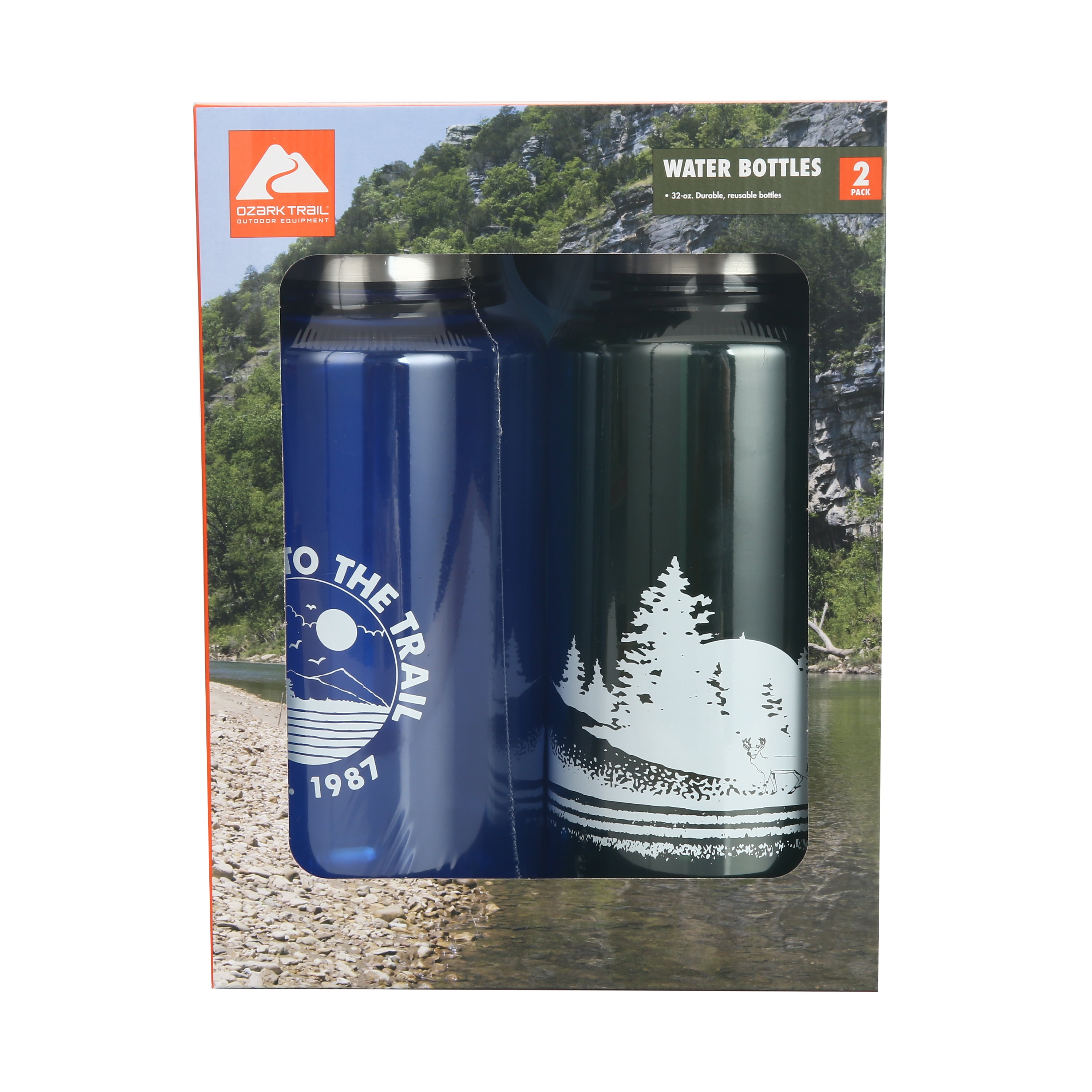 Ozark Trail 32oz BPA Free Plastic Water Bottles with Lids, 2 Pack in