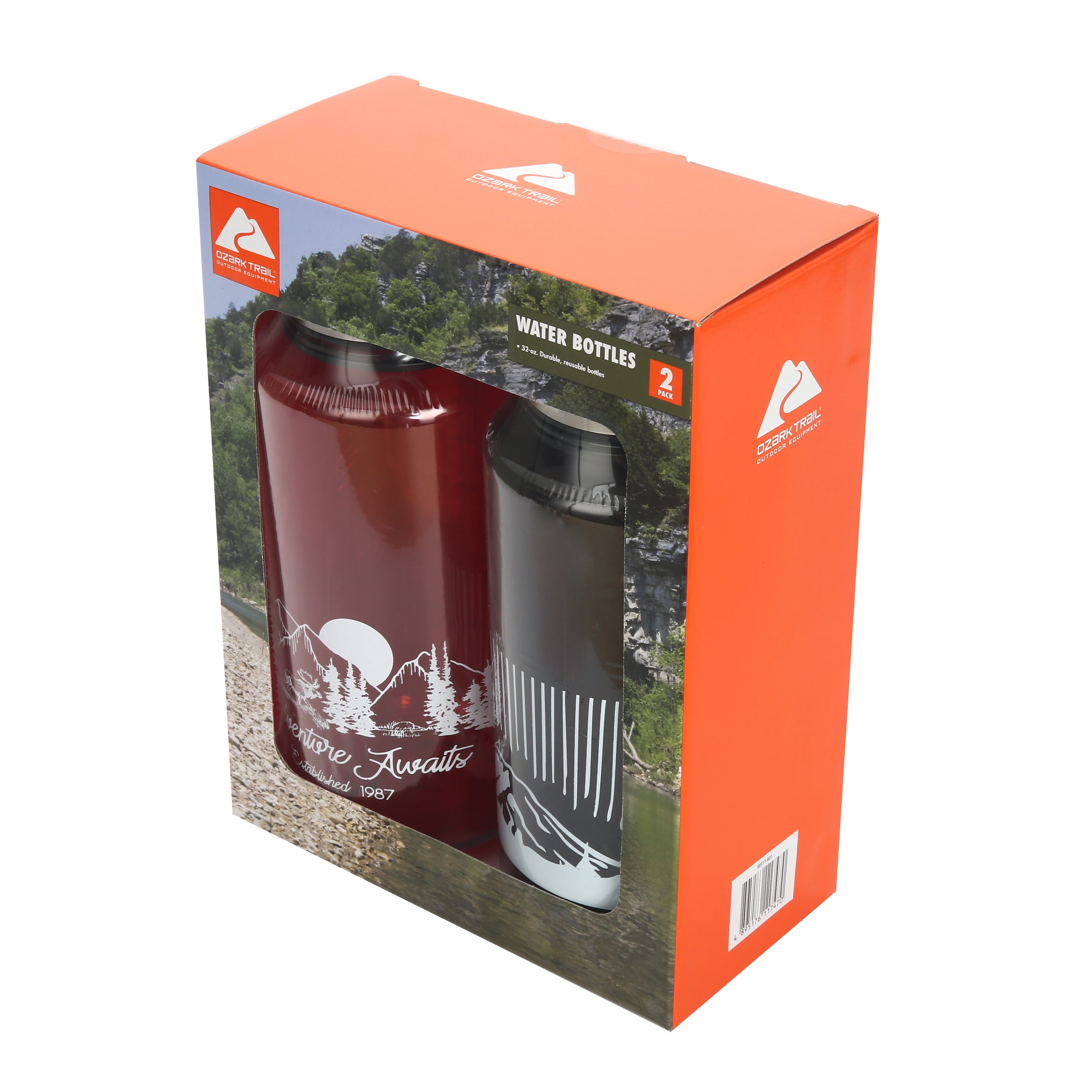 Ozark Trail 32oz BPA Free Plastic Water Bottles with Lids, 2 Pack in