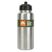 Ozark Trail 32 oz Insulated Stainless Steel Wide Mouth Water Bottle, Silver, Flip Lid with Loop Handle