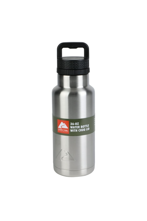 36 oz Stainless Steel Water Bottle with Chug Lid – Silver, Insulated for On-the-Go Hydration