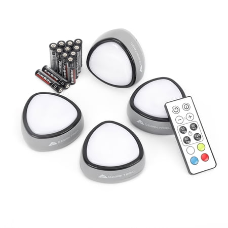 Ozark Trail 4-Pack 120 Lumens LED Camping Puck Lantern Lights with Remote Control, Grey