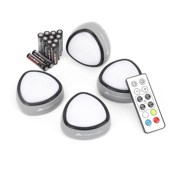 Ozark Trail 4-Pack 120 Lumens LED Camping Puck Lantern Lights with Remote Control, Grey