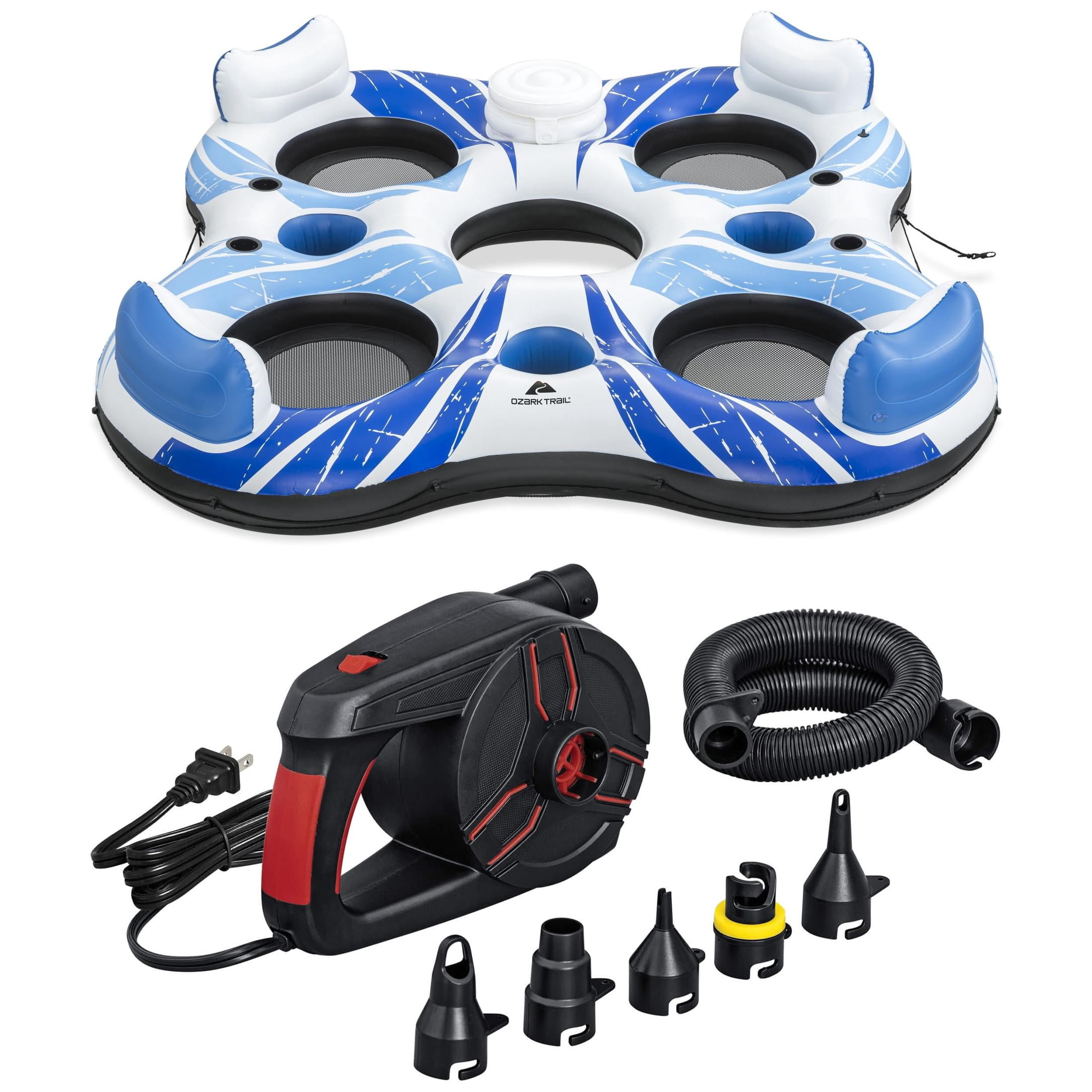 Ozark Trail Rapid Rider Quadruple River Tube + Electric Air Pump