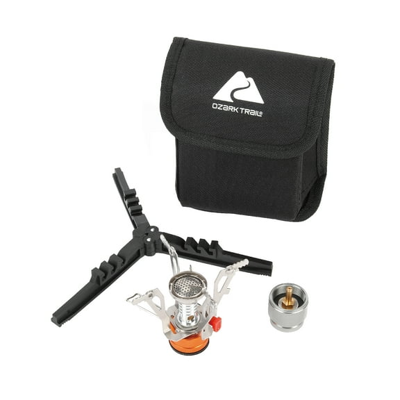 Ozark Trail 4 Piece Portable Camping Stove Adapter and Stand Set, Propane Compatible, All-in-One Kit